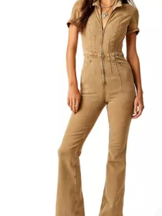 We The Free Pants - Free People We The Free Jayde Flare Denim Jumpsuit Small Blushing